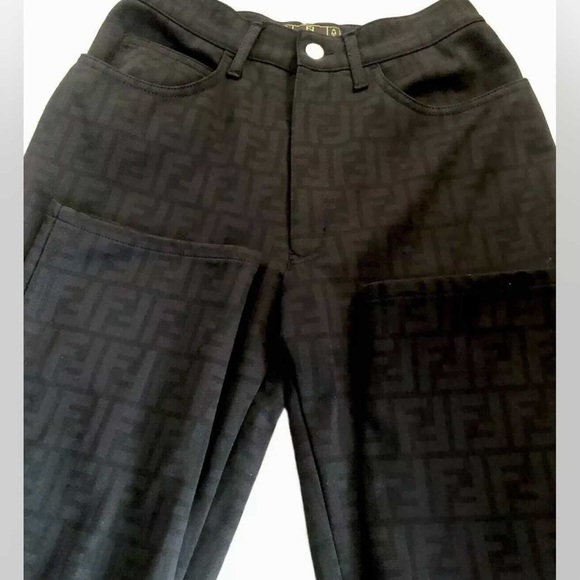 Monogrammed black stretch jeans. Condition is pre-owned - Picture 3 of 6